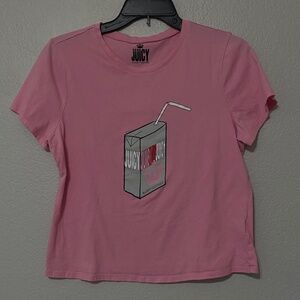 Juicy Couture Womens Crew Neck Short Sleeve Juice Box T-Shirt Hot Pink L